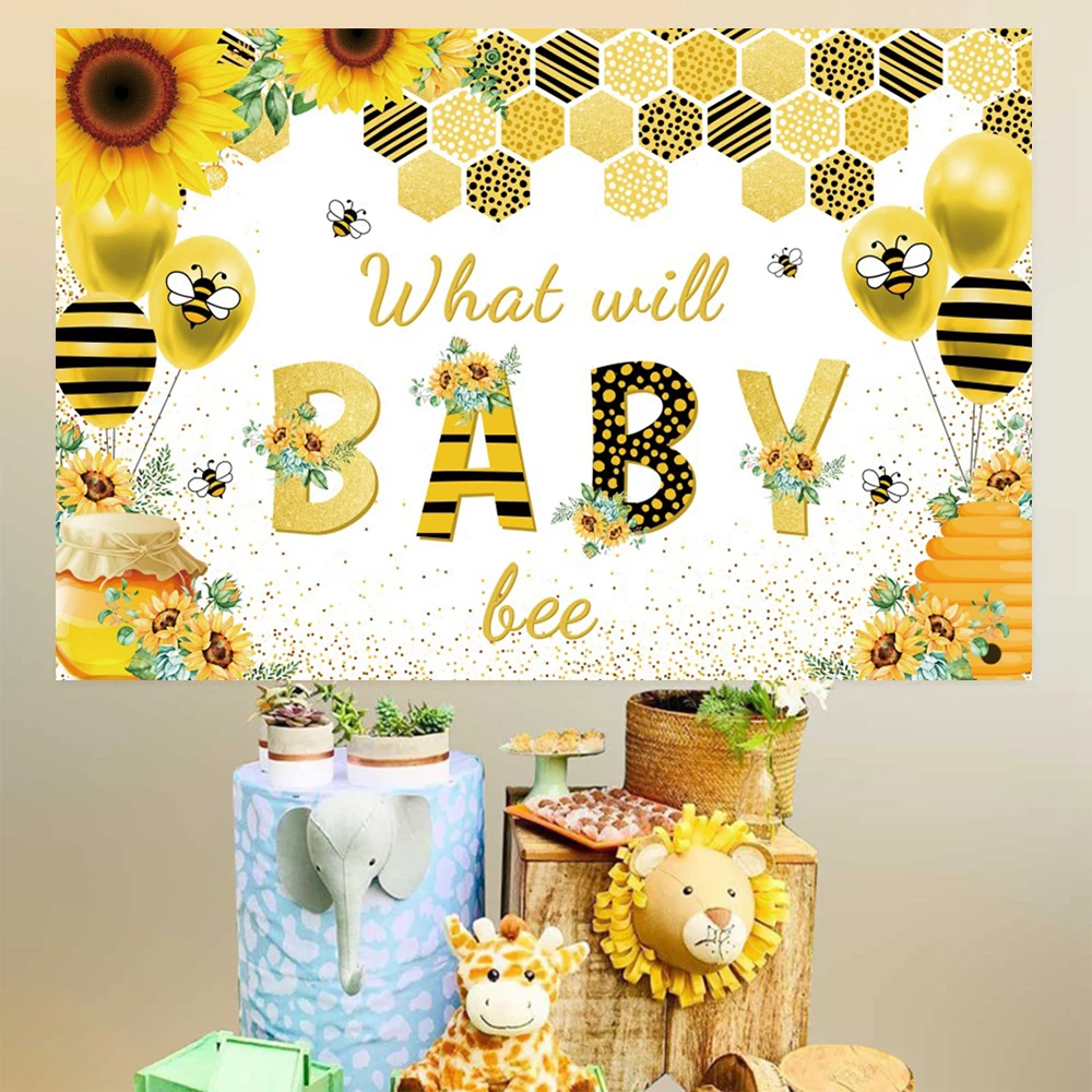 Cute Little Bee Baby Birthday Party Background Decoration Supplies Banner Sunflowers Sweet Newborn Baby Shower Photo Shoot Props