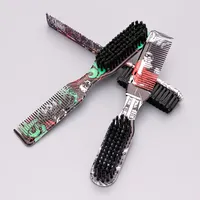 Double-sided Comb Printed Pattern Beard Styling Brush Professional Shave Beard Brush Barber Broken Hair Remove Comb For Men