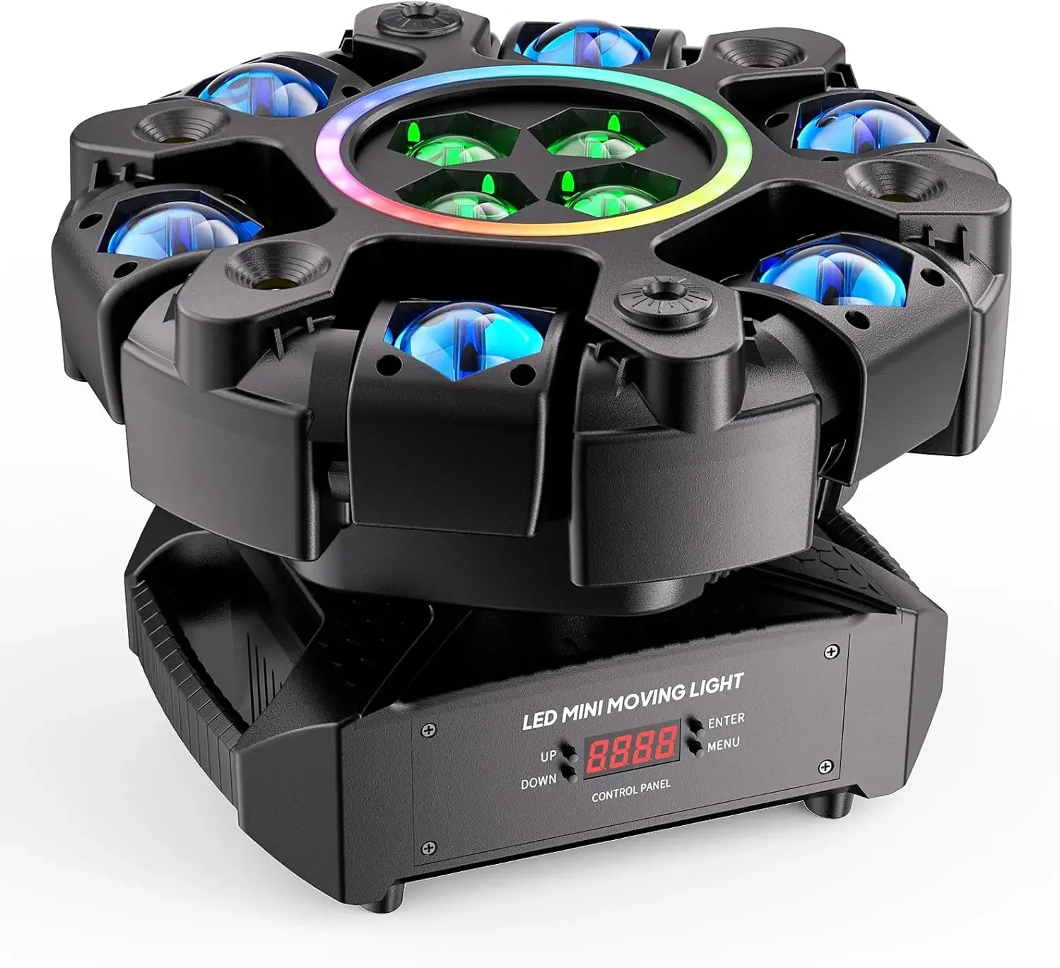 

Светодиодный прожектор для сцены с 6-мя поворотными головками, RGBW, 4 сотовых луча, 90° ° Свинг 540 ° Вращающийся светильник, белый/теплый стробоскоп, красно-зеленое звездное небо, Co