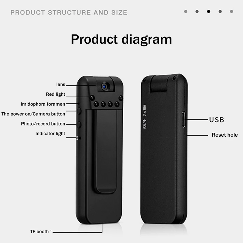 مسجل كاميرا للرؤية الليلية محمول ، تسجيل المؤتمر ، قلم تسجيل الفيديو ، 4K HD