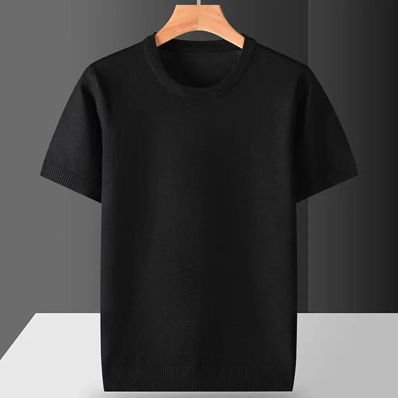 Men\'s  Superfine Merino Wool T Shirt Tops Knitted O-neck Breathable Thin Cashmer Short Sleeve Tee Solid Color Knitting  Jumpers