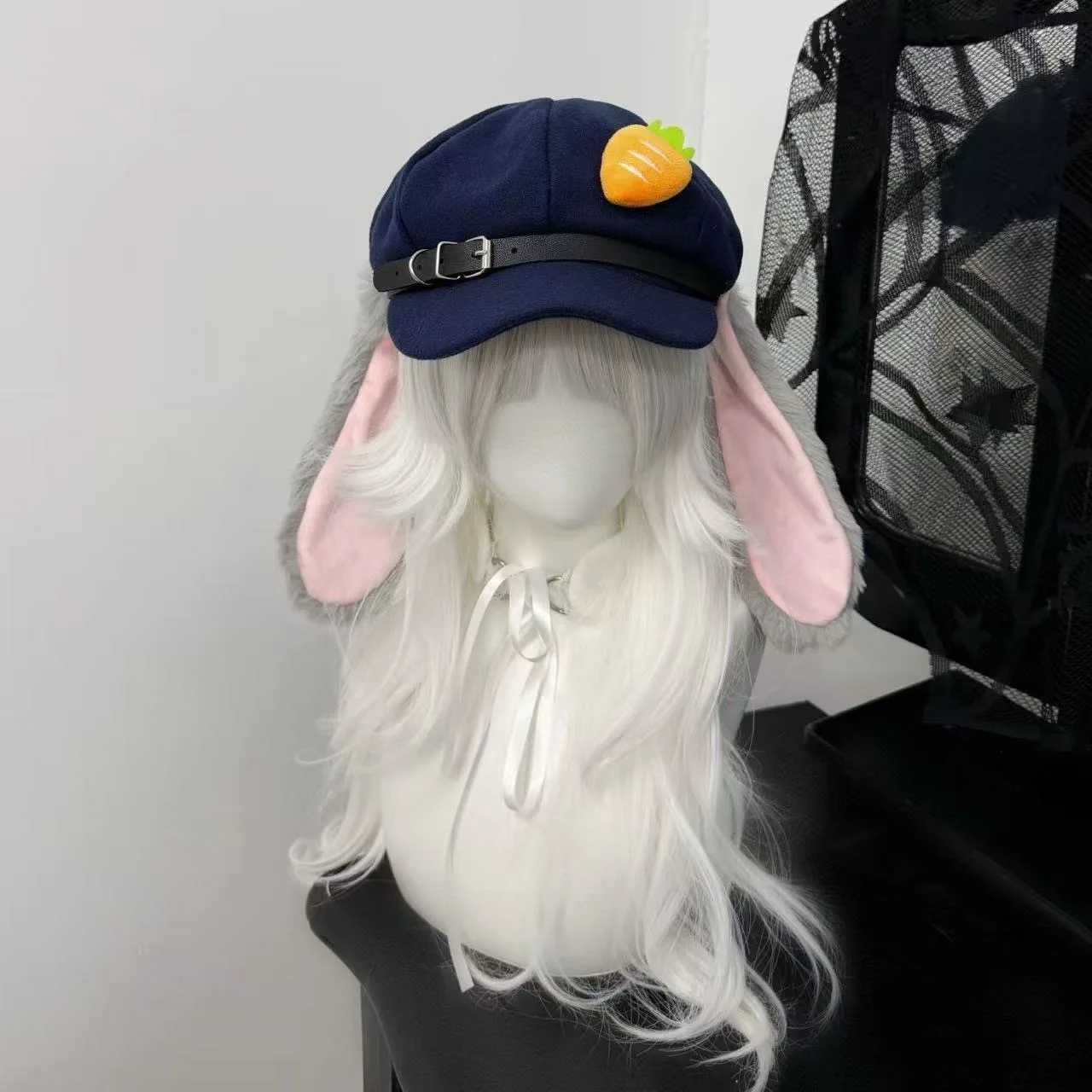 Women's Lolita Gothic Harajuku Carrot Rabbit Police Officer Cosplay Hat Y2K Girl Rabbit Bunny Ears Octagonal Cap Newspaper Hat