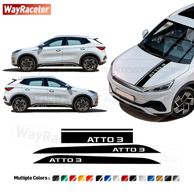 

3 Pcs/Set Door Side Stripes Sticker Hood Engine Cover Carbon Fiber Vinyl Decal For BYD ATTO 3 2026 2025 2024 2023 Accessories