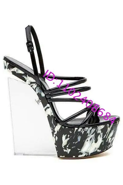Sexy Open Toe T Strap Buckle High Pvc Wedge Sandals Design Women Super High Pvc Wedge Heel Platform Sandals