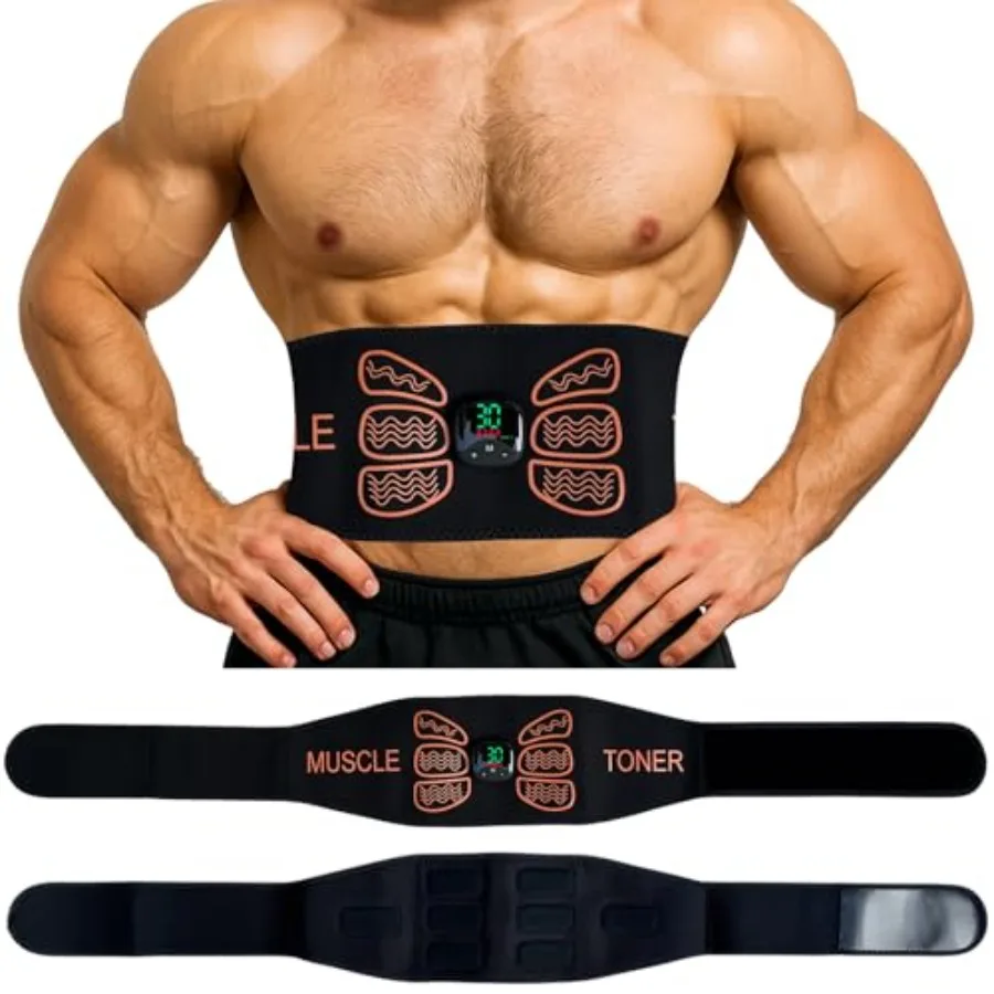 Cinturón Tonificador Abdominal EMS para Gimnasio en Casa u Oficina - Estimulador de Abdominales y Tonificador Muscular para Hombres y Mujeres, Entrenador de Abdomen y Espalda, Negro Advan