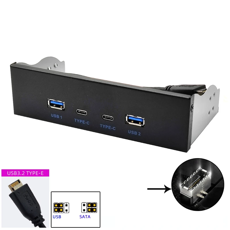 

USB 5.25" Front Panel for PC 2Port USB3.1 TYPE C 2Port USB3.2 Gen2 Hub Adapter 10Gbps Power Jumper for CD-ROM Optical Drive Tray