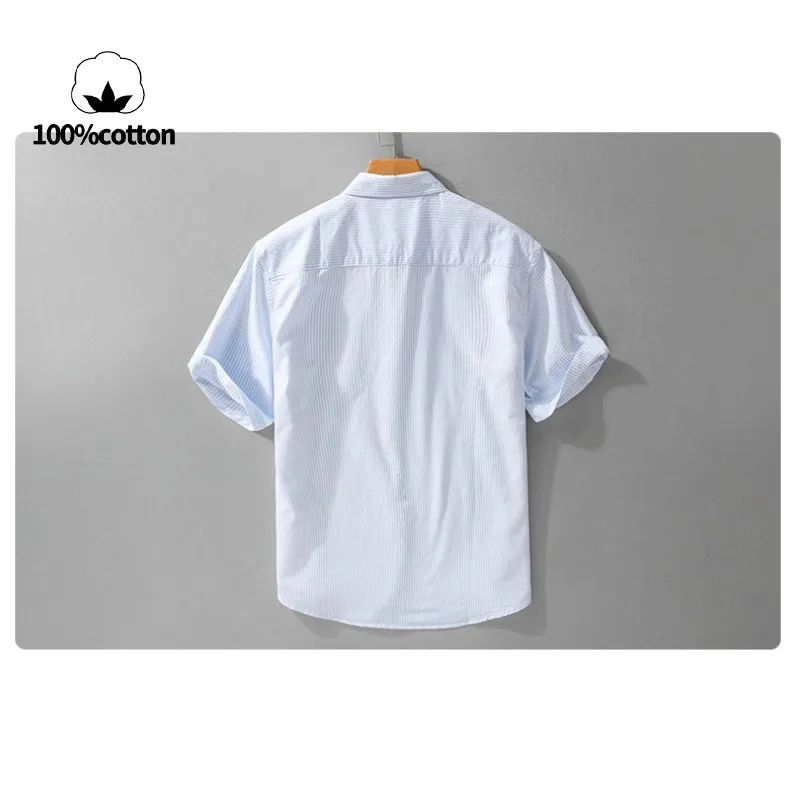 Men's 100% Cotton Oxford Stripe Shirt – Classic Turn-Down Collar Slim Straight Cut with Red Heart Embroidery Breathable  Durable