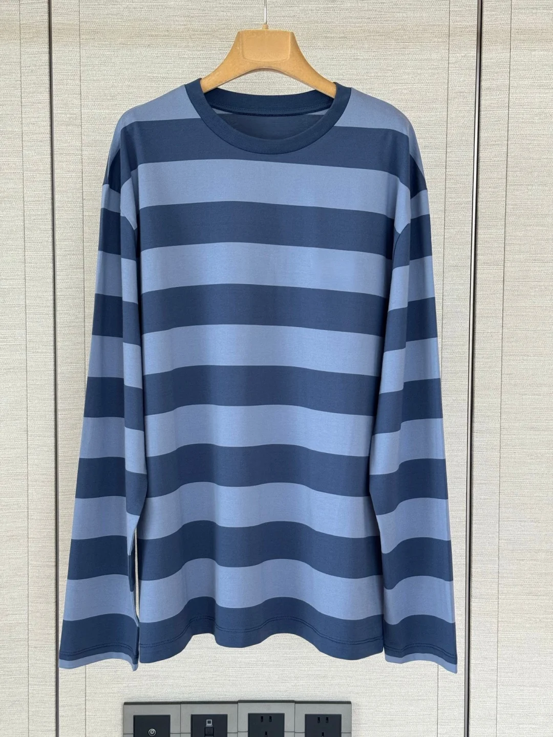 Women Wide Stripe Long Sleeve T Shirt Crew Neck Loose Drop Shoulder