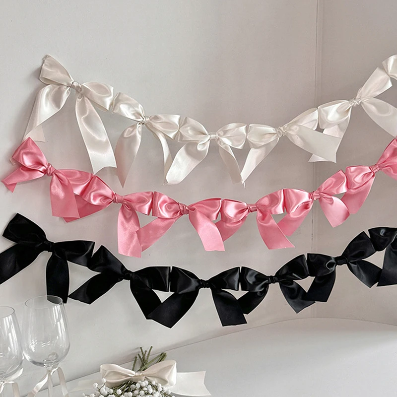 INS Bowknot Ribbon Garland Flags Princess Girls Room Wall Hanging Banenr For Kids Birthday Baby Shower Wedding Party Decoration