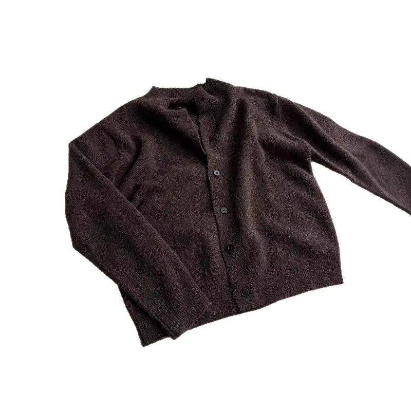 Kardigan Rajut Pria 2026 Spring Cleanfit Kasual Kardigan Rajut Pria Warna Kopi Kerah Mock Neck Sweater Musim Gugur Outerwear