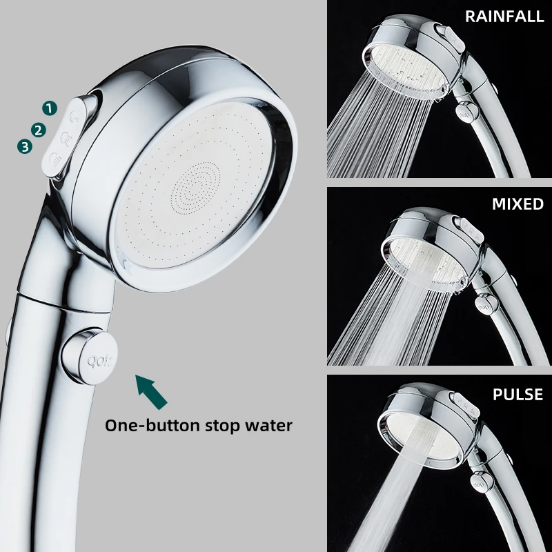 Shower Head Water Saving 3 Mode Adjustable High Pressure Shower One-key Stop Water Massage Eco Shower Bathroom Accessories