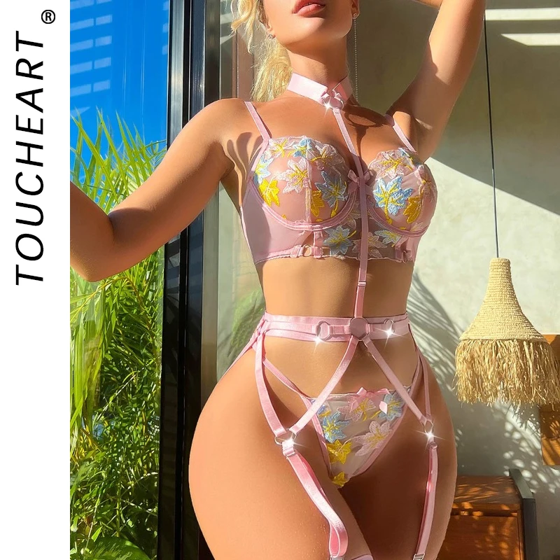 

Toucheart Sexy Lingerie Suit for Women Steel Support Three-point Garter Contrast Embroidery Body Sexy Adult Sexy Female Lingerie