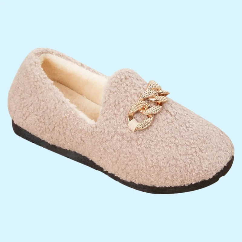 

Moccassins Slip on Fashion Lady Flats Loafers Non Slip 2025 Womens Slippers Warm Short Plush Lining House Shoes