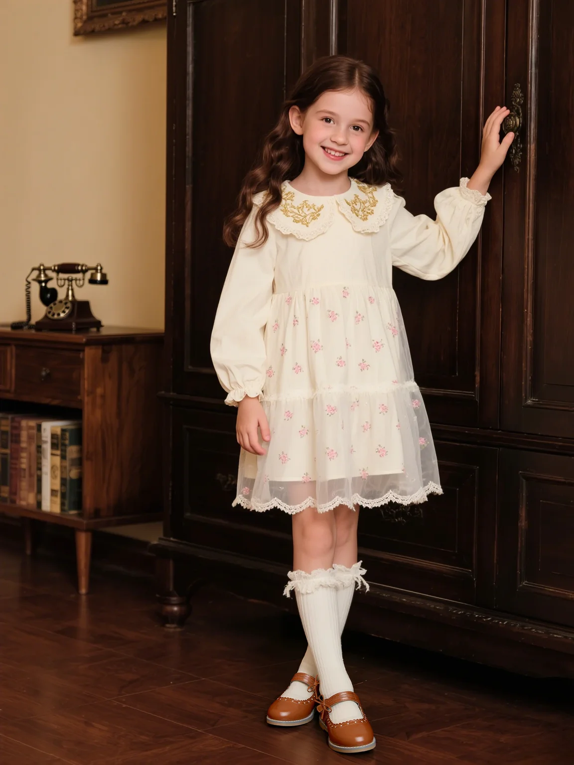 Girls Princess Mary Jane Flats Toddler Little Kids Bow Scalloped Edge Hook and Loop Dress Shoes
