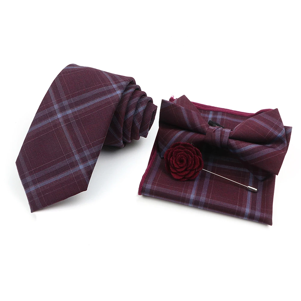 New Design Wool Striped Tie Set Brown Pocket Square Handkerchief Bowtie flower Brooch For Unique Wedding Dress Suit Decorations
