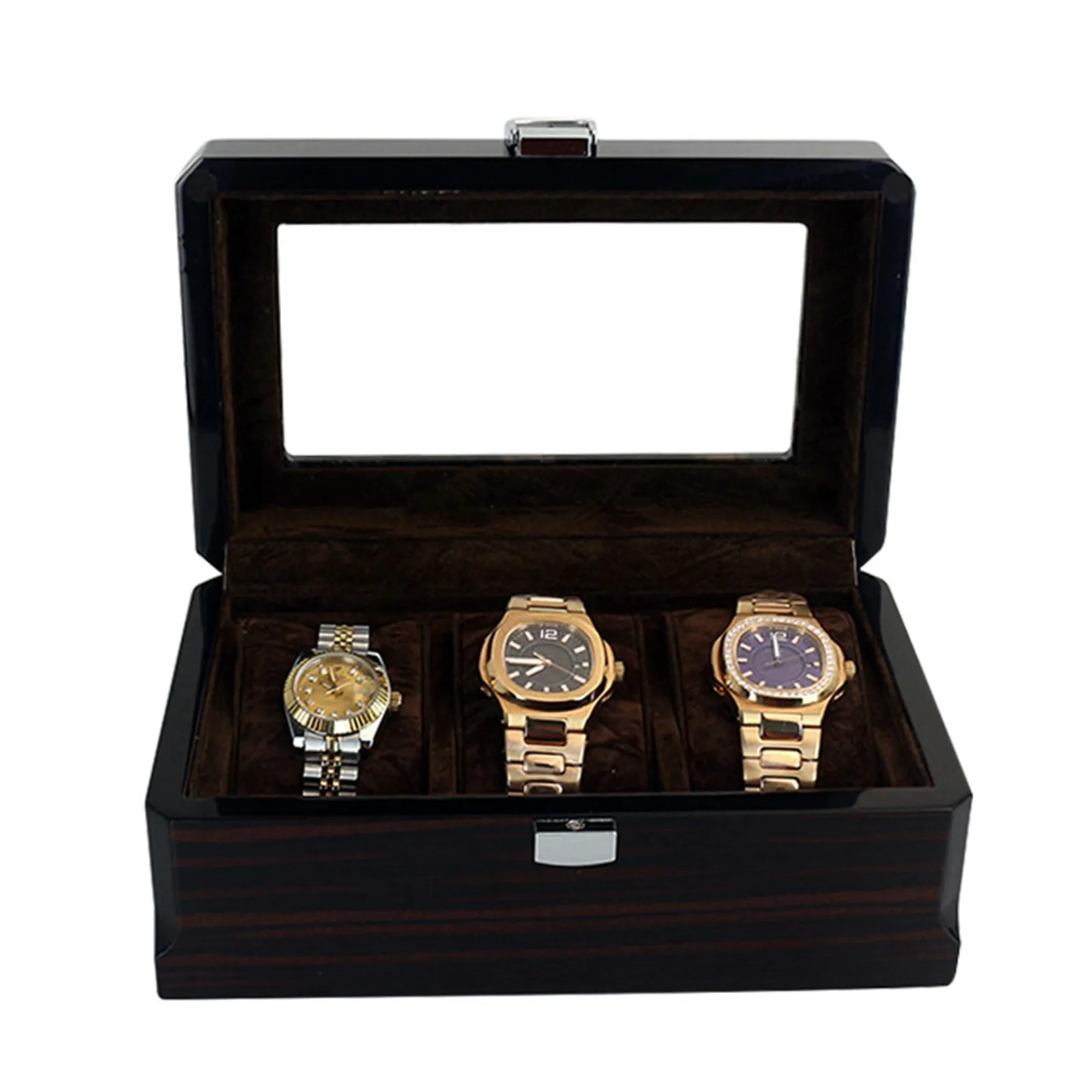 3-Compartment Wooden Watch Display Box Elegant Watch Organizer for Storage Gift Box for Birthday Valentine Wedding