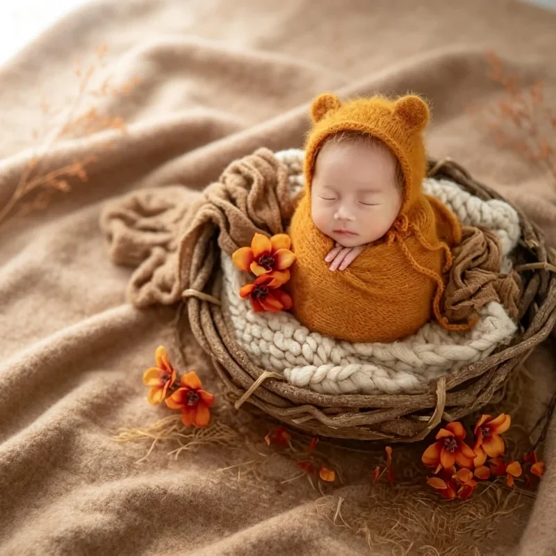 Unisex Infant Studio Shooting Accessory Soft Bear Ears Knit Hat Prop For Newborn Baby Boys Girls Portrait Photography Session