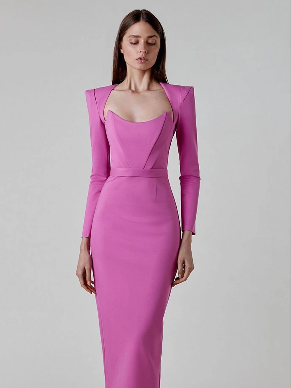 New Arrival Women Winter Sexy Long Sleeve V Neck Pink Black White Midi Bandage Dress 2023 Elegant Evening Club Party Dress