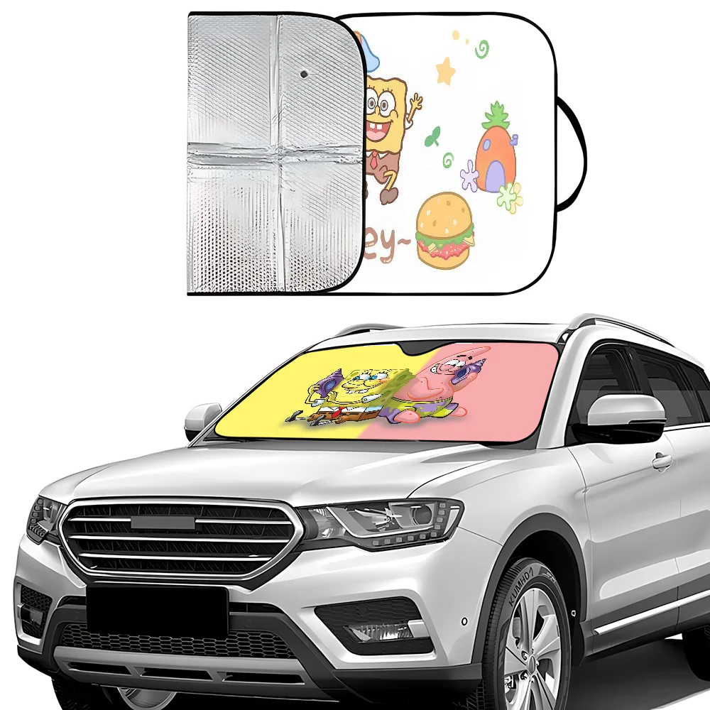 

S-Spongebob Cute Car SunShade Windscreen Front Window Visor 70x130cm Sun Visor Solar Protect Plaid Gift Novelty Car