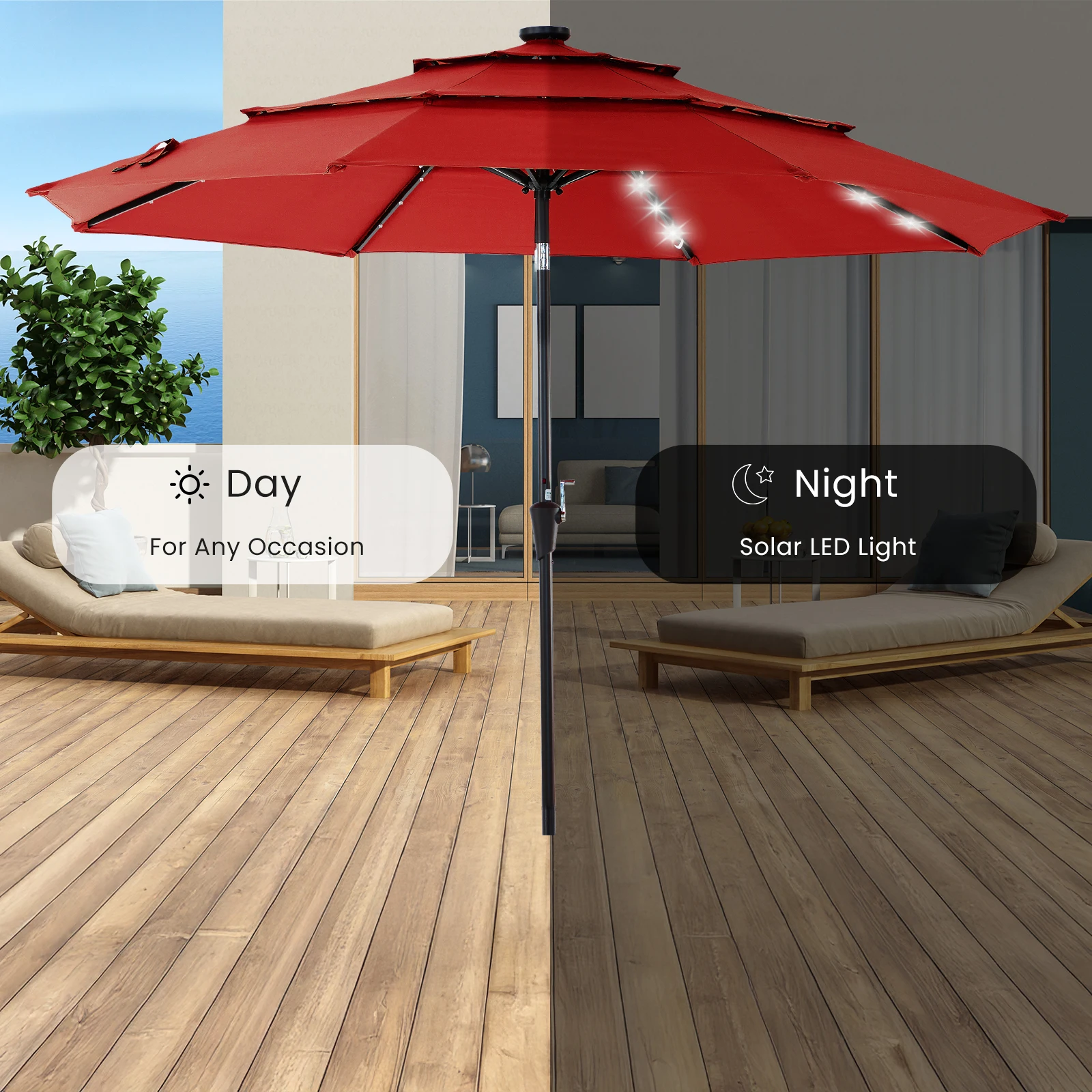 Backyard setup with umbrella