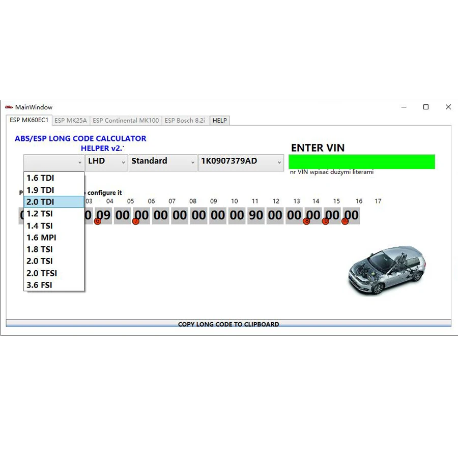 2025 Newest ABS ESP Long Code Calculator Helper MK60EC1 ABS ESP Long Code Calculator Software for V-W Unlimited Install