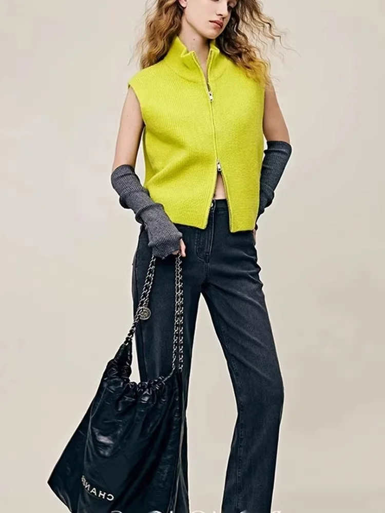 سترة صوفية مفتوحة محبوكة من الصوف البسيط الأنيق، سترة علوية بسحاب مزدوج، تصميم مريح، أنيق، شبابي #5