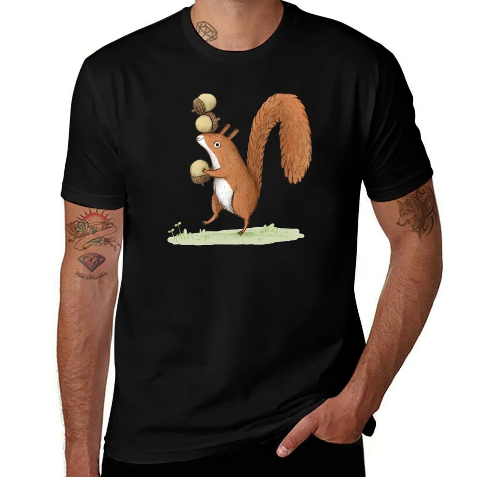 Squirrel With Acorns T-Shirt man t shirt cotton T-Shirt