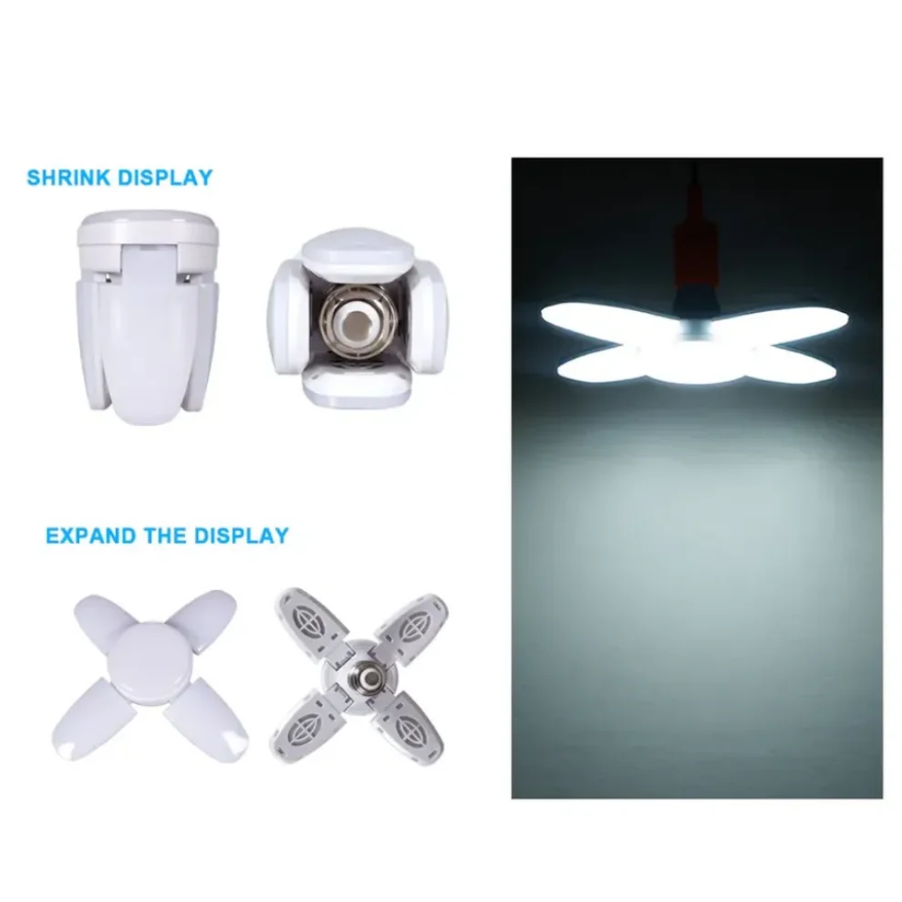 Lâmpada LED Fan Blade Timing Lamp, E27, AC 85-265V, 28W, frio, quente, branco, dobrável, casa, luz de teto