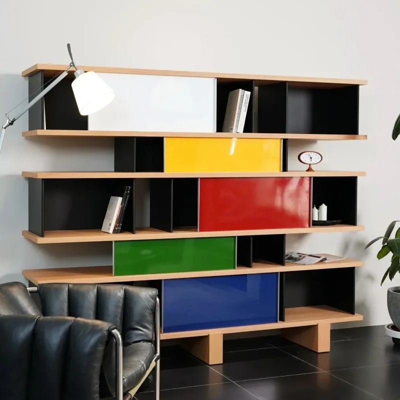 Nordic Retro Style Dopamine Solid Wood Bookshelf Floor-to-ceiling Bookcase Shelf