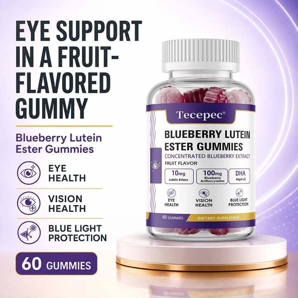 Blueberry Lutein Ester Gummies with DHA and Anthocyanins - Eye and Vision Health, Blue Light Protection