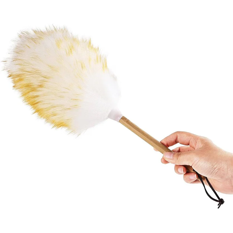 

【ZYAA-1】Метелка для уборки из натуральной овечьей шерсти с деревянной ручкой, кожаным ремешком для подвешивания, 15 дюймов