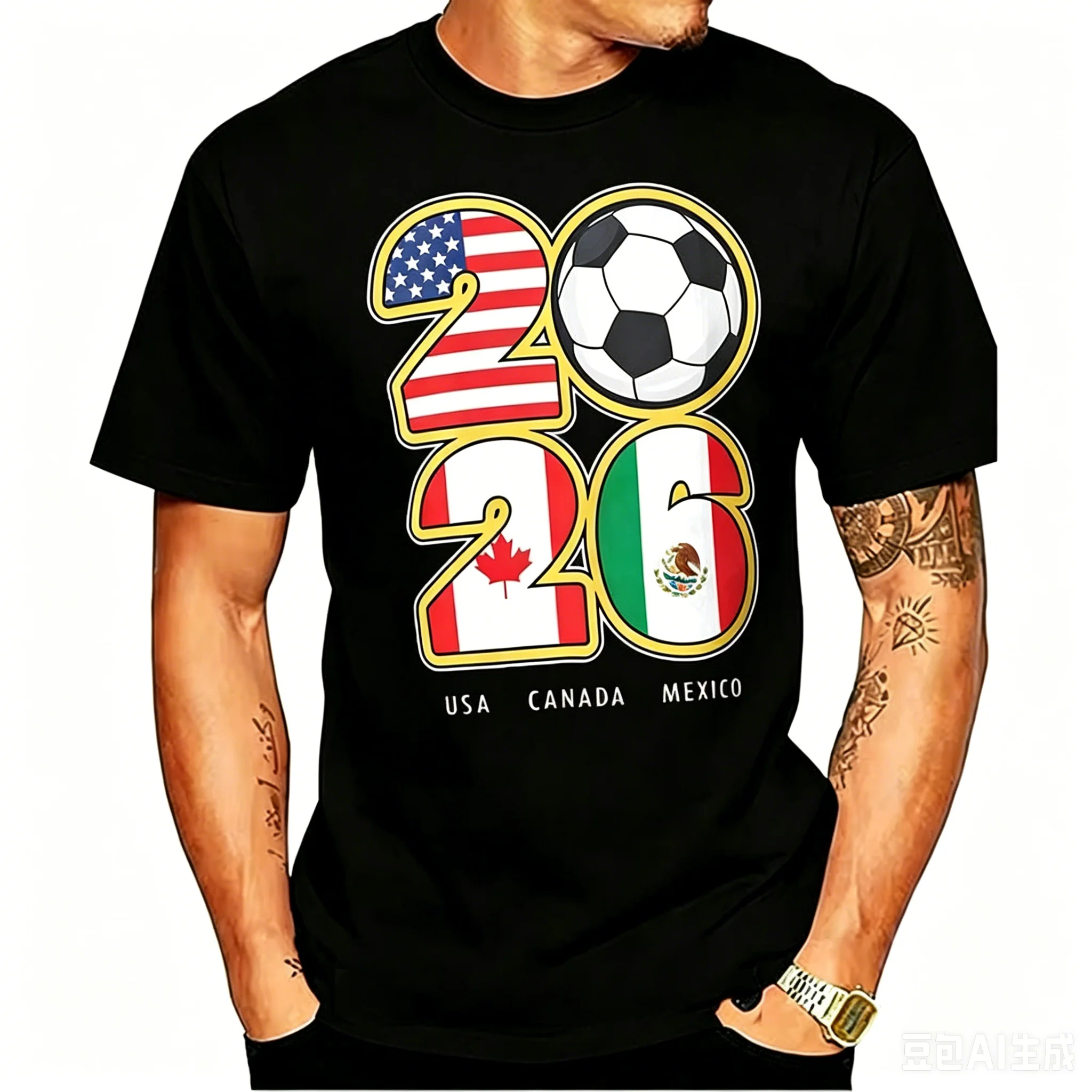 T-shirt de football USA Canada Mexique, motif drapeau, tendance estivale, cadeau idéal pour les supporters de football nord-américains