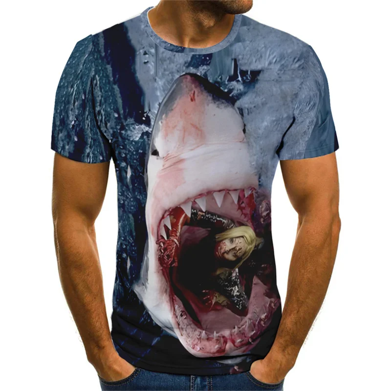 Shark Pattern Men's Beach Casual T-Shirts Summer Short Sleeve 3d Printed Street Hip Hop T Shirt 6XL Plus Size Loose Tops