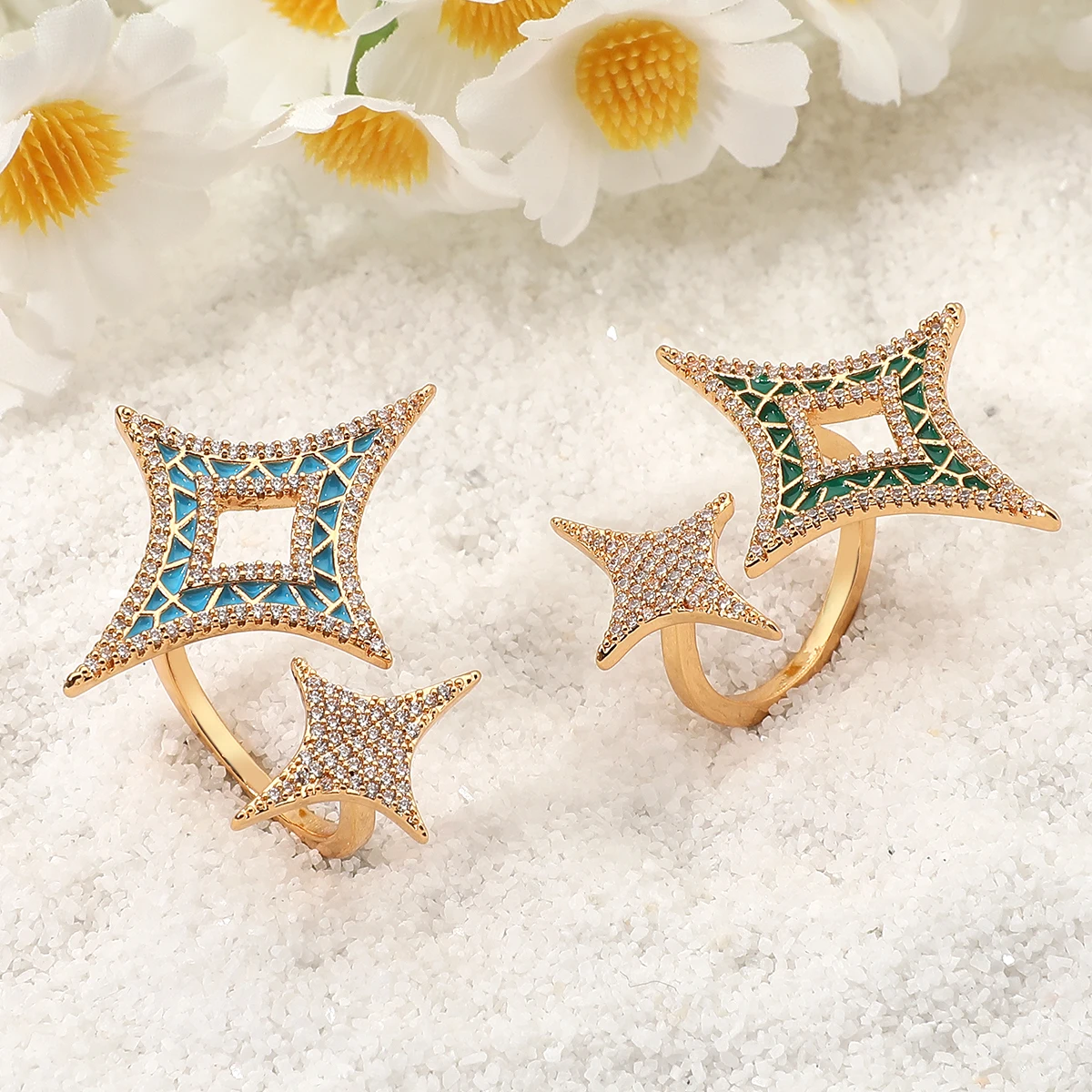 Women Fashion Smart Copper Zircon Geometic Design Open Adjustable Ring Party Wedding Jewelry Ring Accessory