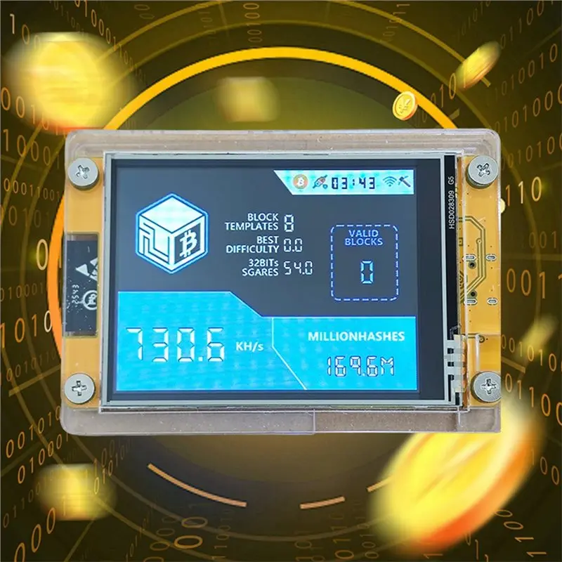 AS94-Upgraded 2X 735Khz/S BTC Solo Miner 2.8 Inch Smart Display Bitcoin Crypto Miner Nerdminer+ Base Bracket Nmminer With Touch