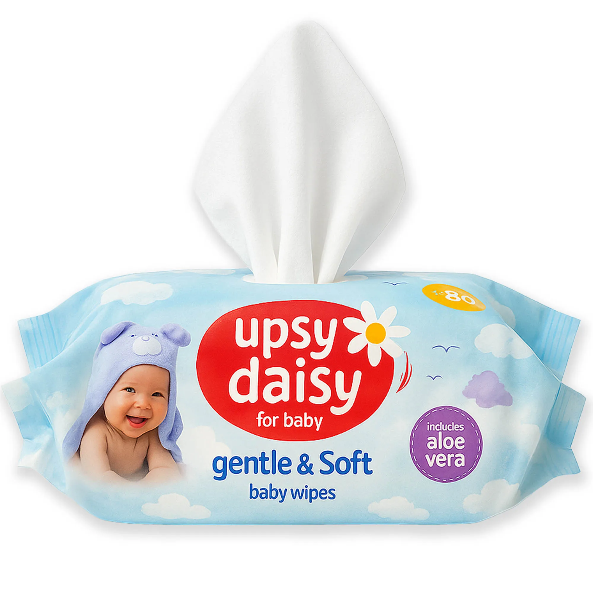 Chusteczki Nawilżające dla Niemowląt Dzieci Hipoalergiczne z aloesem Antyalergiczne Łagodne Oczyszczanie 80 szt