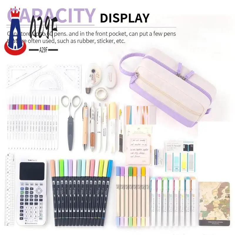 

A29F-Large-Capacity Pencil Case With Handle Soft Pen Pouch School Supplies Organizer Bag For Teen Girls Adults