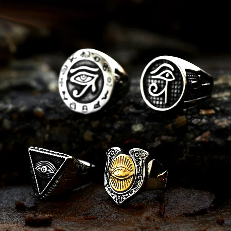 Upgraded Design Egyptian Eye of Horus Men's Ring Fashion Retro Metal Punk Biker Fashion Jewelry