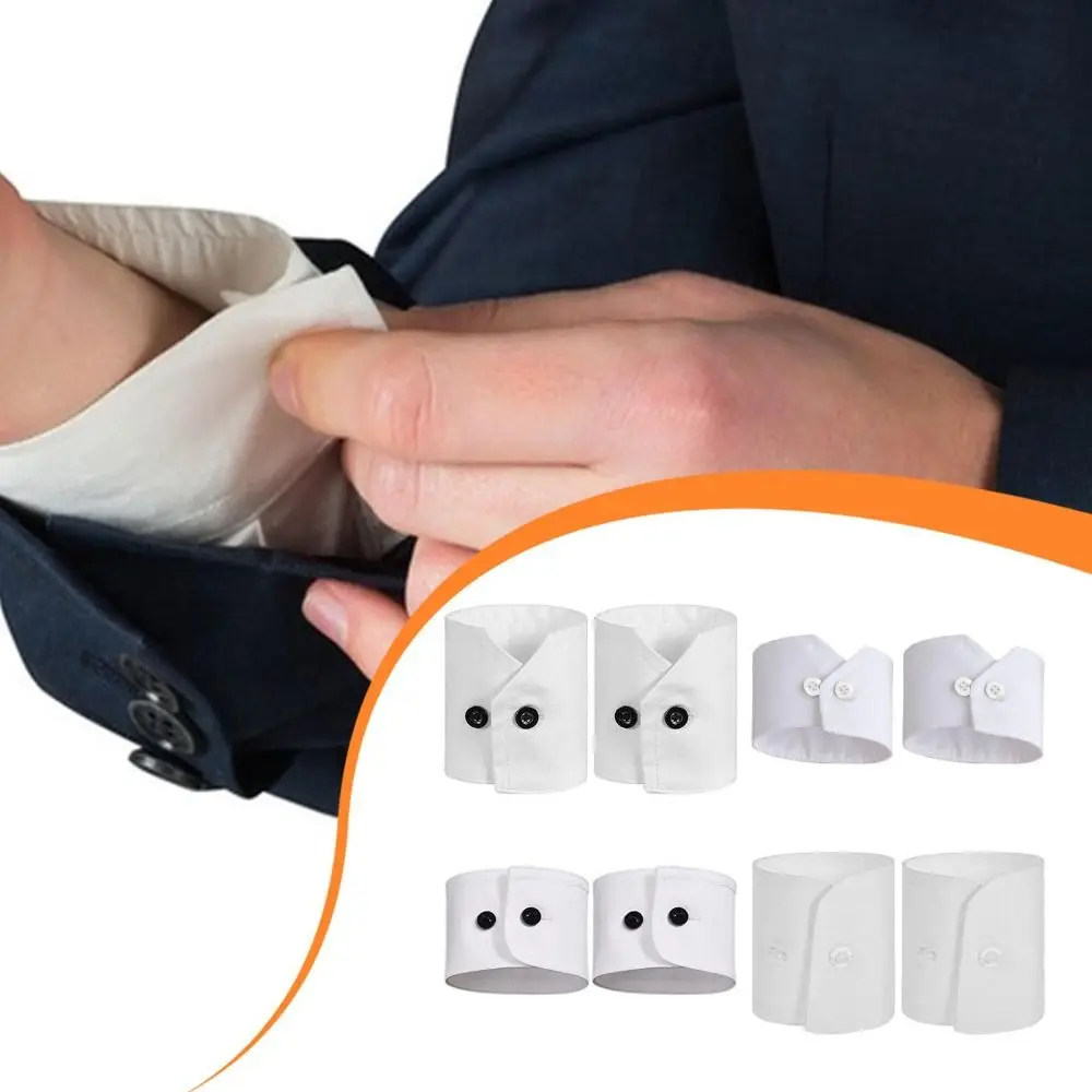 

Элегантные бело-черные накладные манжеты на запястья, съемные полиэстеровые накладные воротники, черные пуговицы, аксессуар для костюма, простые накладные манжеты для рубашки