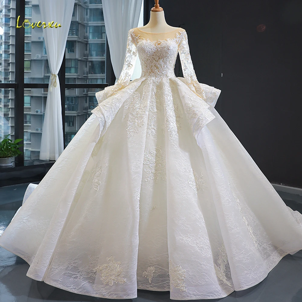 

Loverxu Ball Gown Gorgeous Wedding Dresses 2024 O-Neck Long Sleeve Tiered Robe De Mariee Appliques Princess Vestido De Novia