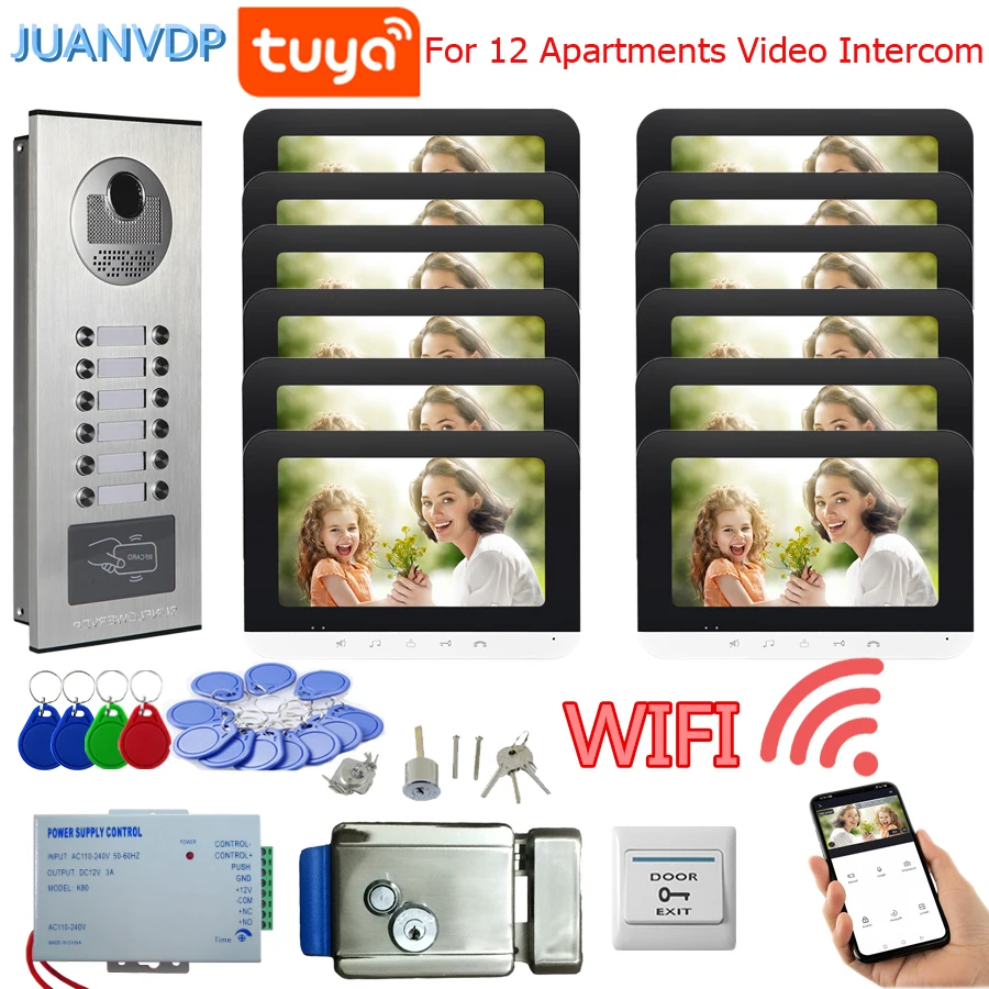 

Tuya WiFI Smart Video Doorphone With RFID Camera Video Doorbell Video Intercom For Home Open Locks For 10 Apartments