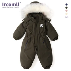 Ircomll -30度ロシアの子供服防水女の子男の子オーバーオールスキースーツ雪セット幼児暖かいボディスーツスキージャケット