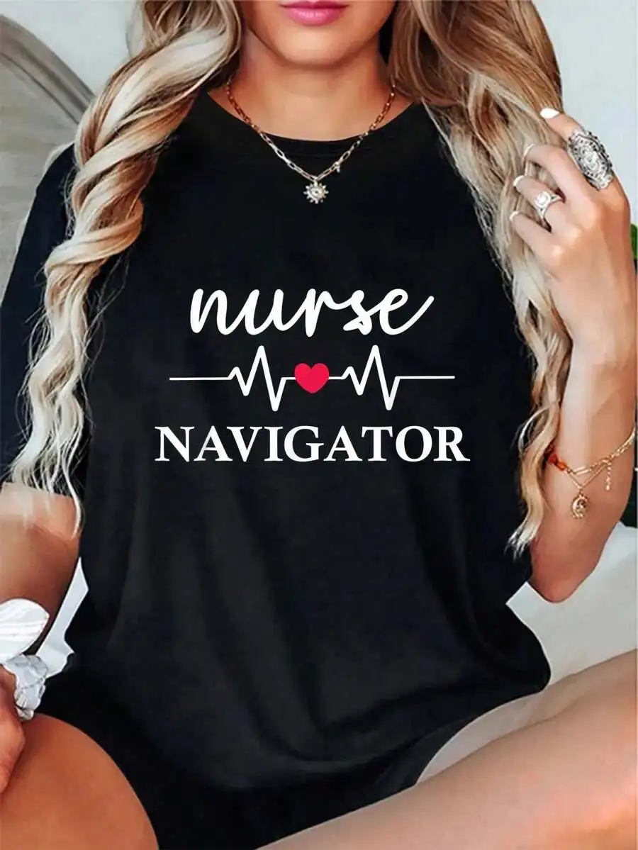 

Nurse Print Cotton T-Shirt For Women Plus Size Round Neck Short Sleeve Casual Top