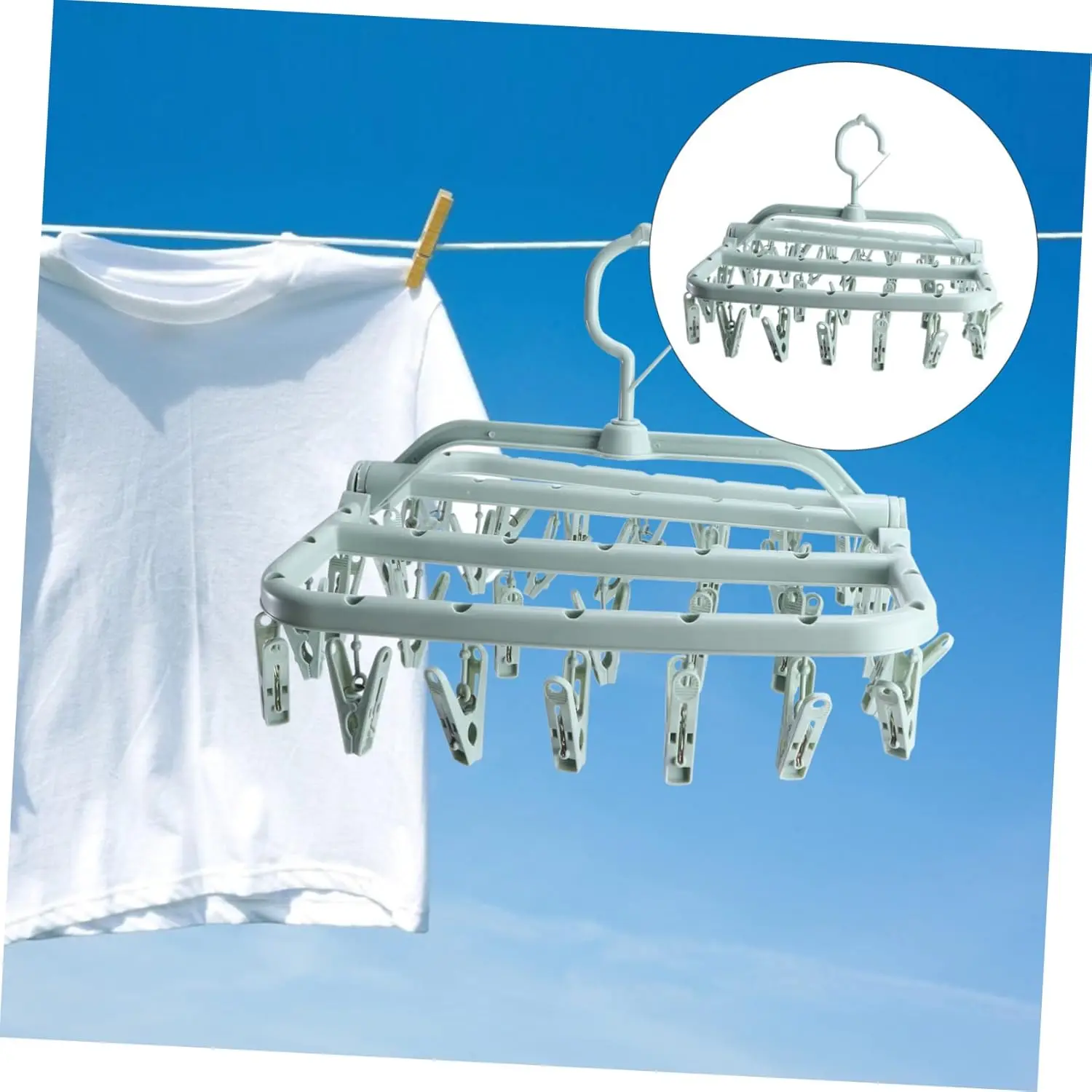 Drying Rack Foldable Clothes Drying Rack Drip Hanger Plastic Hanging Drying Rack with 32 Clips for Clothes Underwear Socks