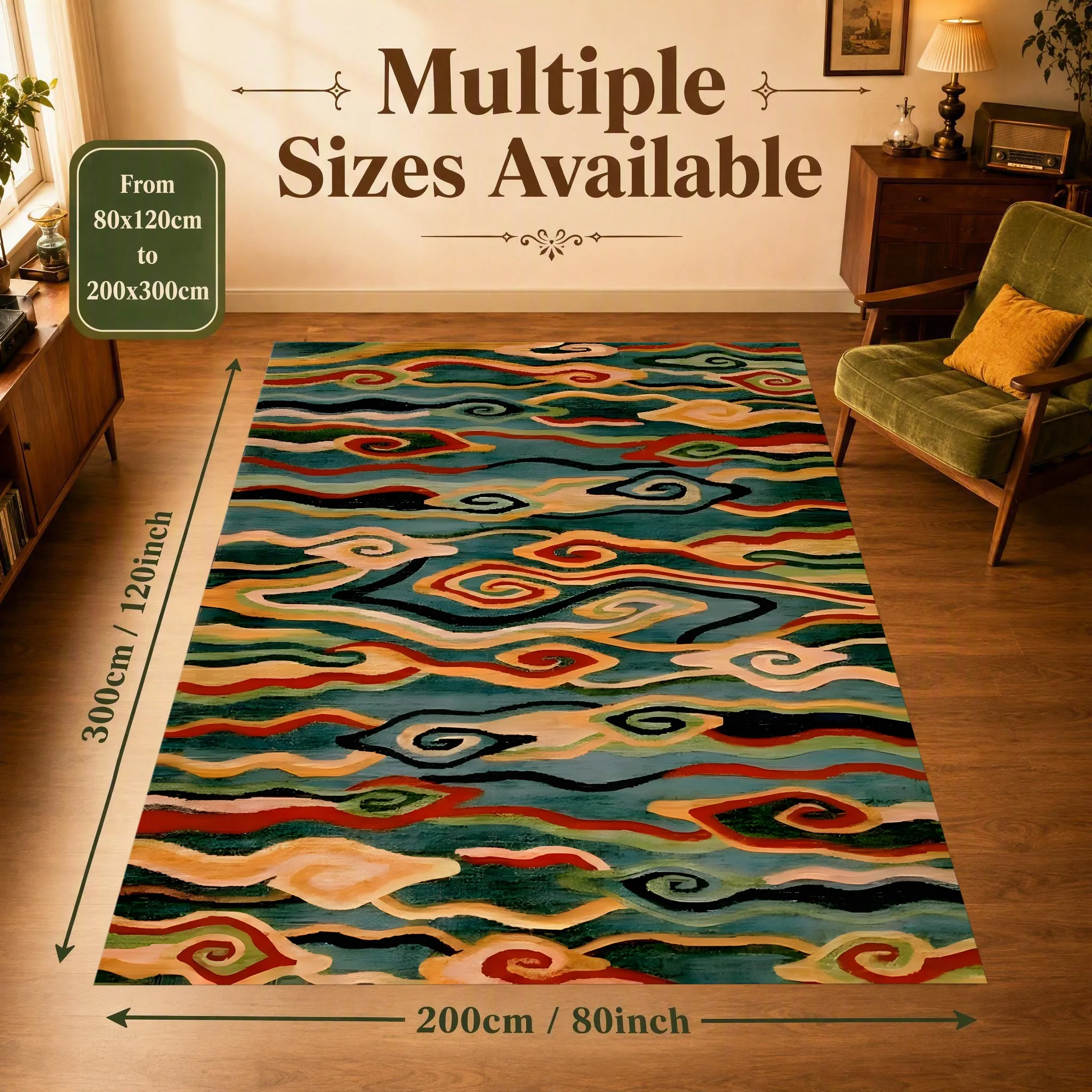 Retro Color Blocking Spiral Pattern Soft Skin-Friendly Velvet Area Rug, Delicate for Living Room Bedroom Home Decor