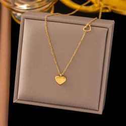 Stainless Steel Love Heart Pendant Necklace For Women Girls Gold Color New Korean Fashion Clavicle Chain Birthday Jewelry Gift
