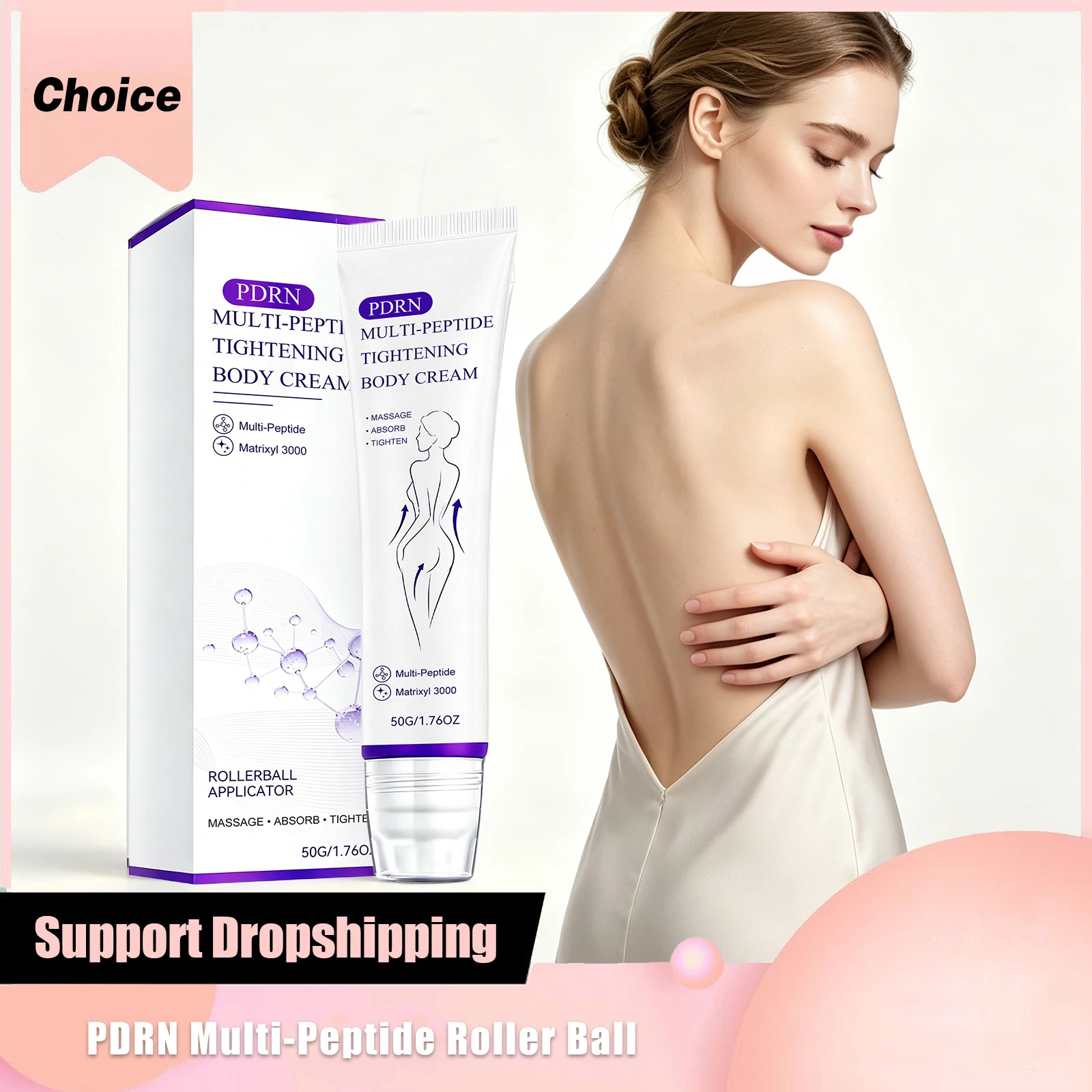 PDRN Multi Peptide Firming Body Cream Tighten Boost Skin Elasticity Tighten Skin Barrier Hydrating Body Lotion Massager Roller