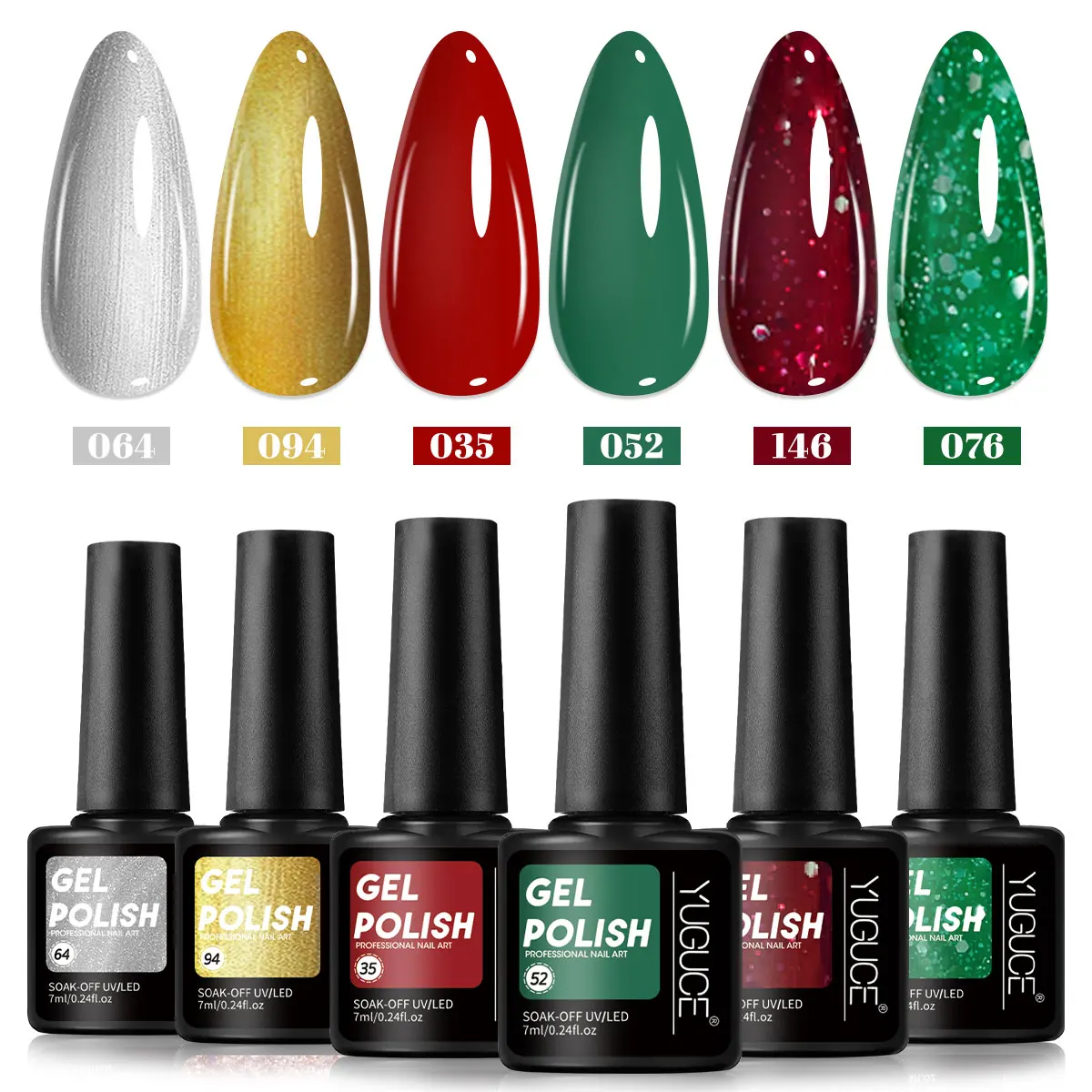 

Yuguce 6Pcs/Box Christmas Nail Art Series Set, Green/Red/Gold/Silver, 0.24 oz Per Bottle, Small Bottle Size, Nail Salon Art for Fingertips, Suitable as a Gift Box for Girls during the Holidays, Christmas Nail Art