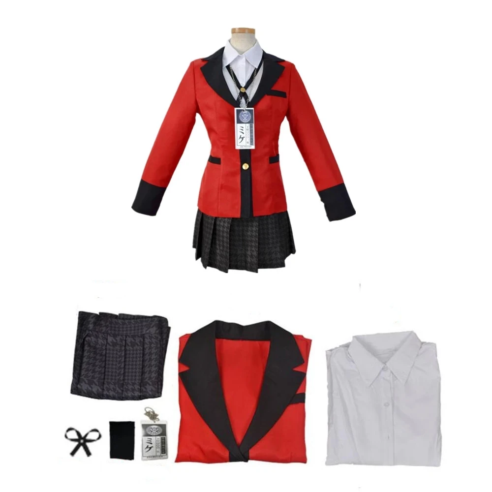 Kakegurui Jabami Yumeko Cosplay Costume Halloween Sayaka Compulsive Gambler Cosplay School Girl Pleated Skirt Uniform Full Set