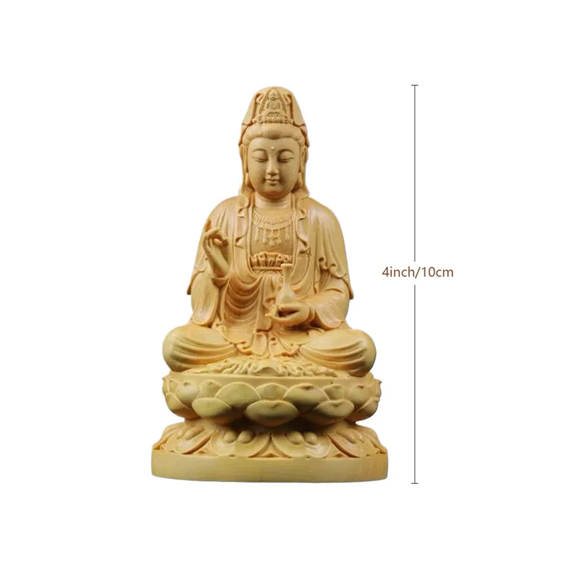 Figurine de bodhisattva Guanyin Carimplantée en bois, sculpture de bouddha, artisanat porte-bonheur, statue d'Avalokitesvara pour la décoration de la maison, 4 po